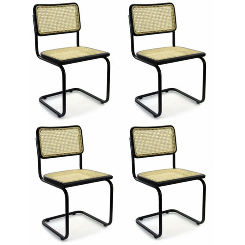 Juego de 4 sillas de comedor de ratán, negras, modelo Bas