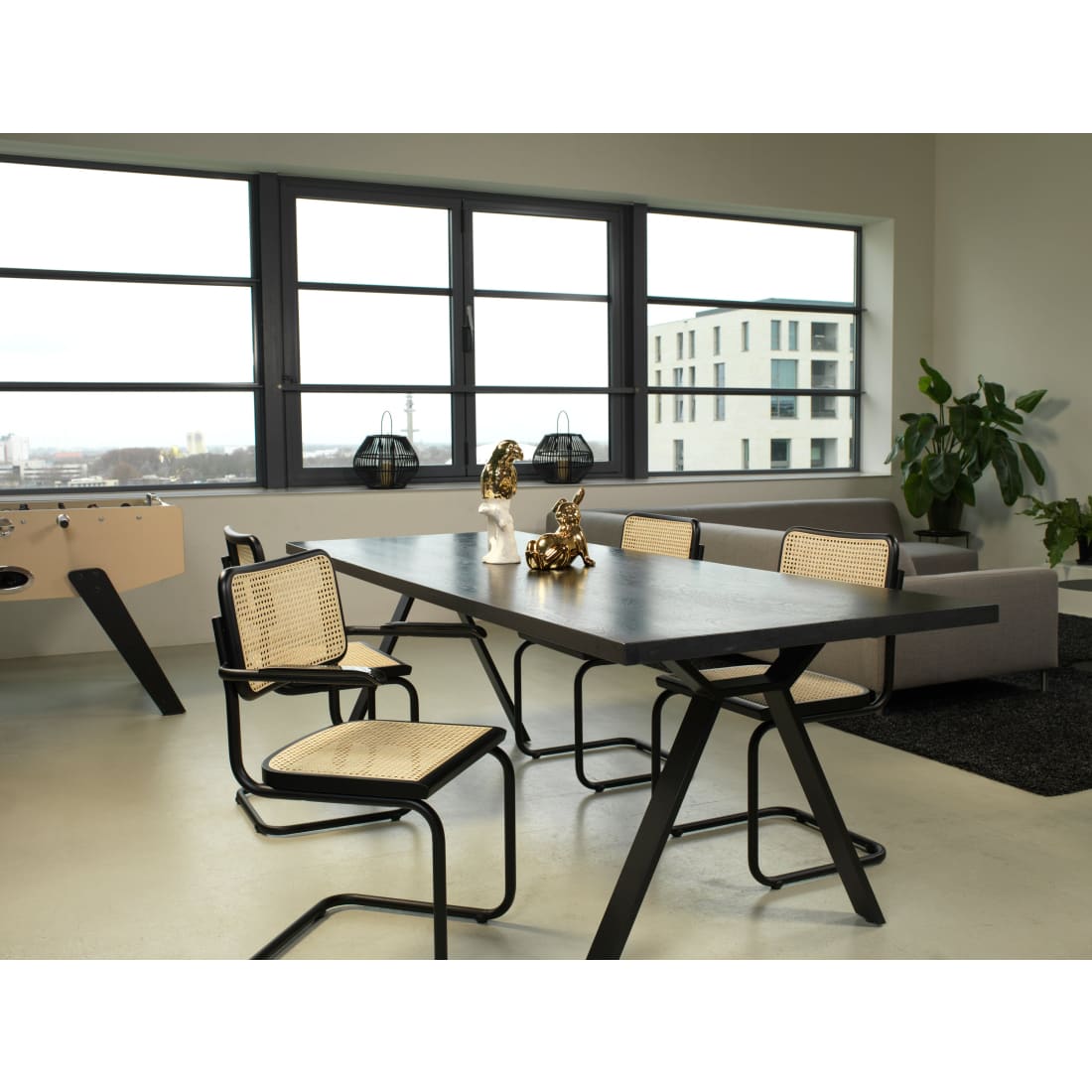 Juego de 4 sillas de comedor de ratán, negras, modelo Bas
