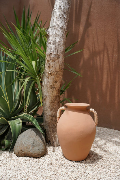 Jarrón de terracota con ratán XL - Naranja