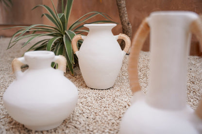 Jarrón de terracota de ratán - G - blanco