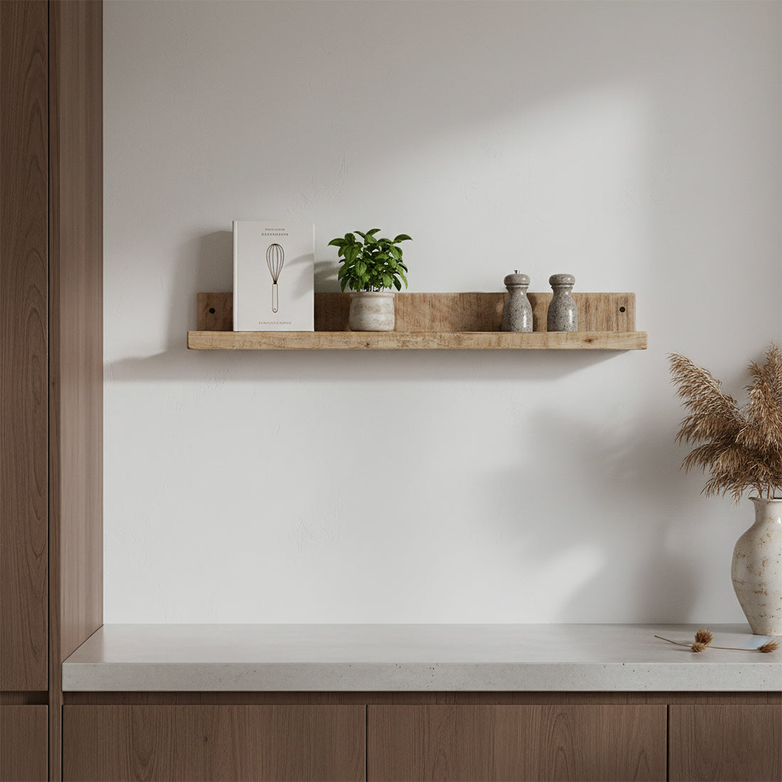 Estante de pared de madera de mango - Estante para fotos - 75x8x8 cm