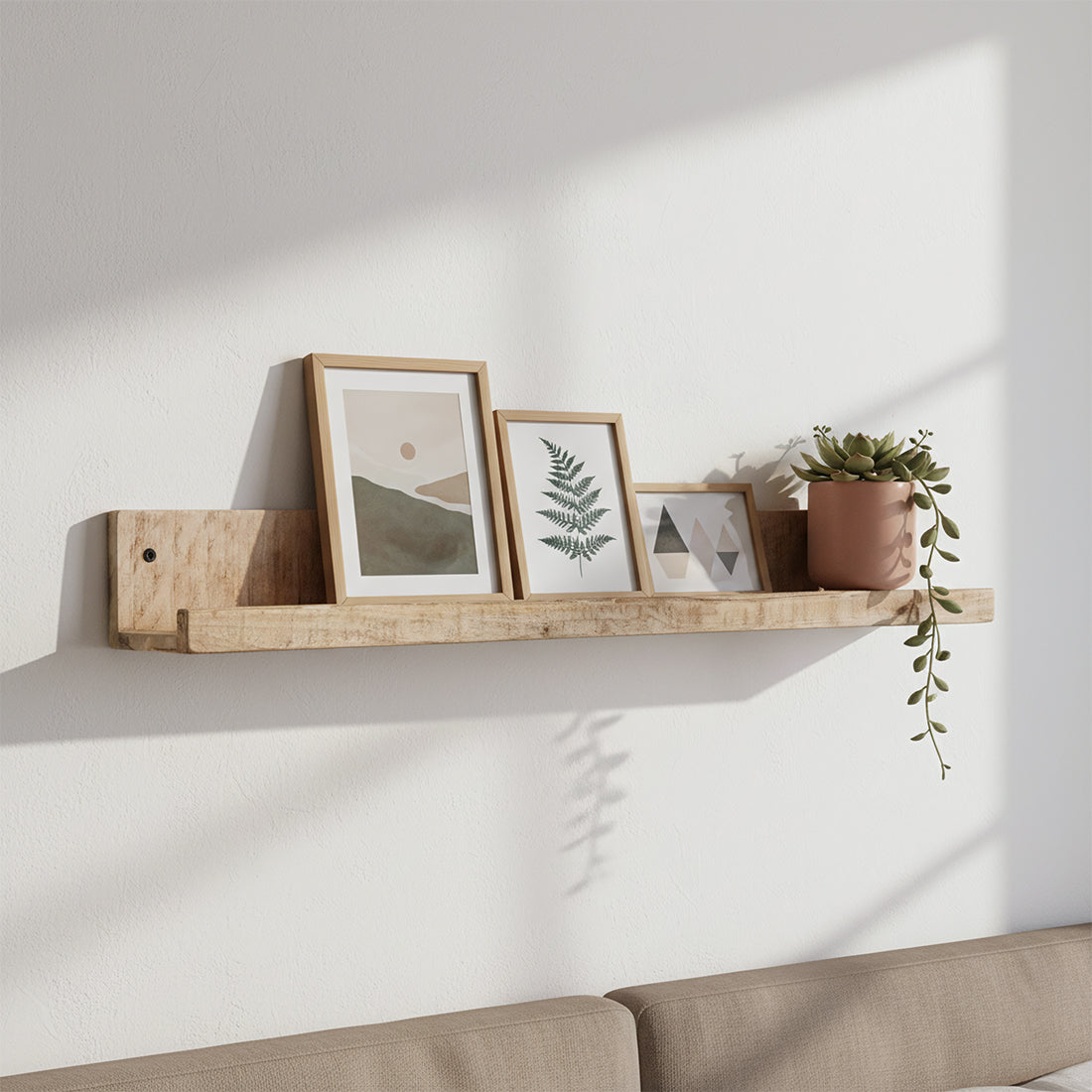 Estante de pared de madera de mango - Estante para fotos - 75x8x8 cm