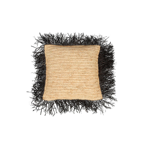 Funda de cojín cuadrada de rafia - natural/negro - 40x40