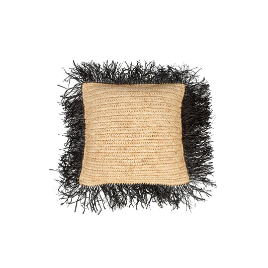 Funda de cojín cuadrada de rafia - natural/negro - 40x40