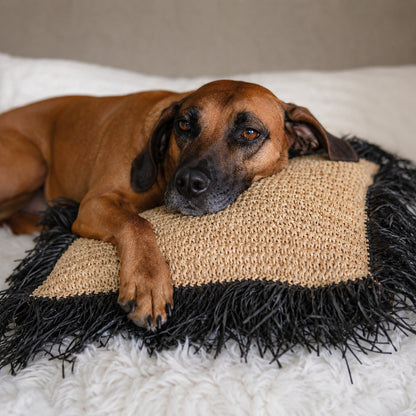 Funda de cojín cuadrada de rafia - natural/negro - 40x40
