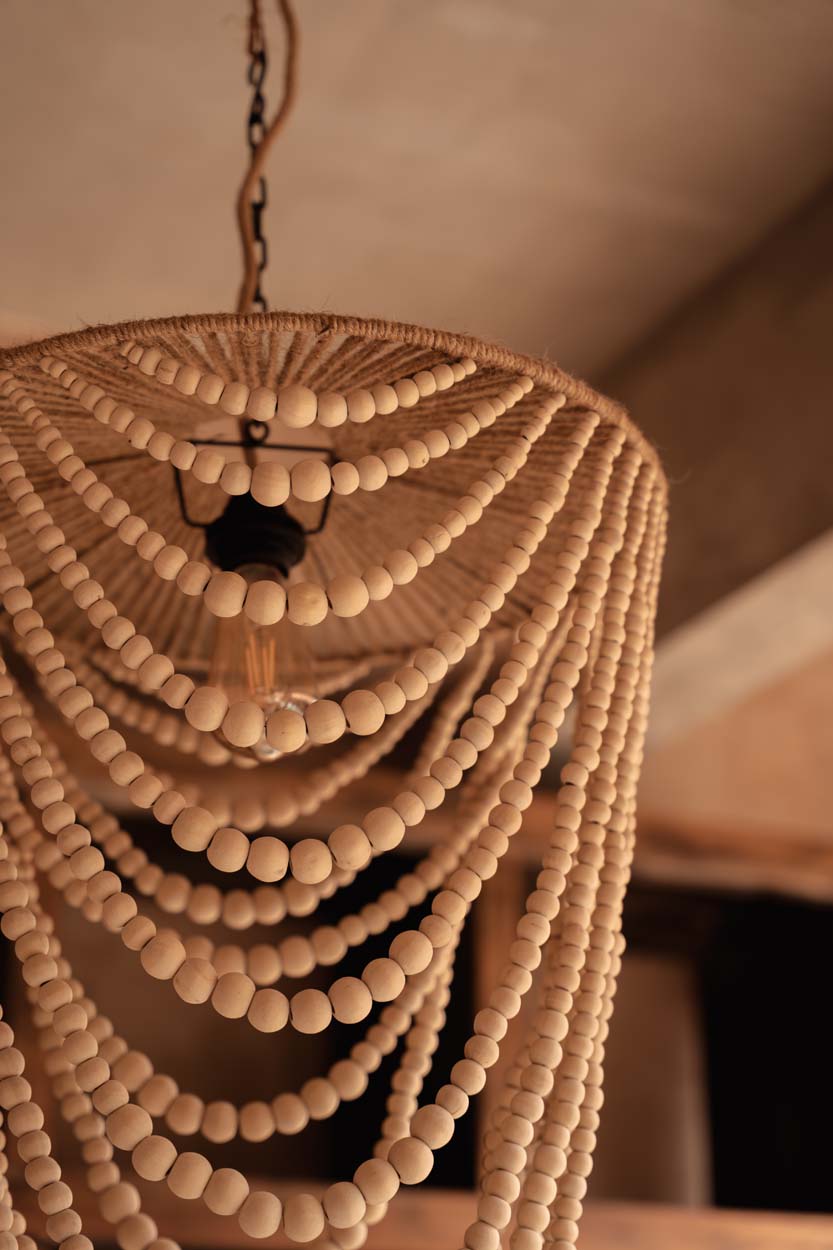 Lámpara de araña de cuentas de madera - Natural - G