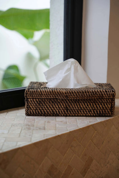 La caja clásica de pañuelos de ratán - marrón natural