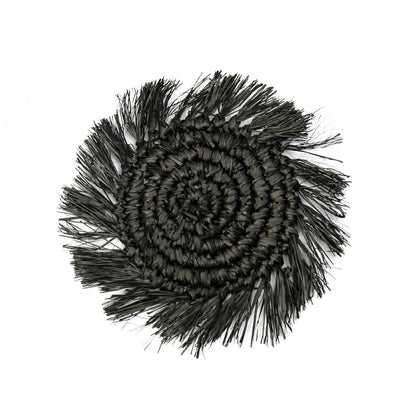 Posavasos de rafia con flecos - negro