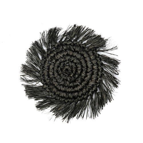 Posavasos de rafia con flecos - negro
