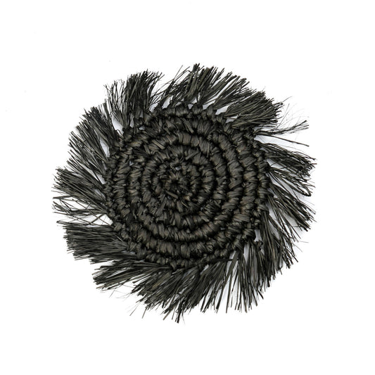 Posavasos de rafia con flecos - negro
