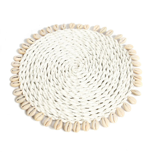 El salvamanteles de conchas de hierba marina - blanco