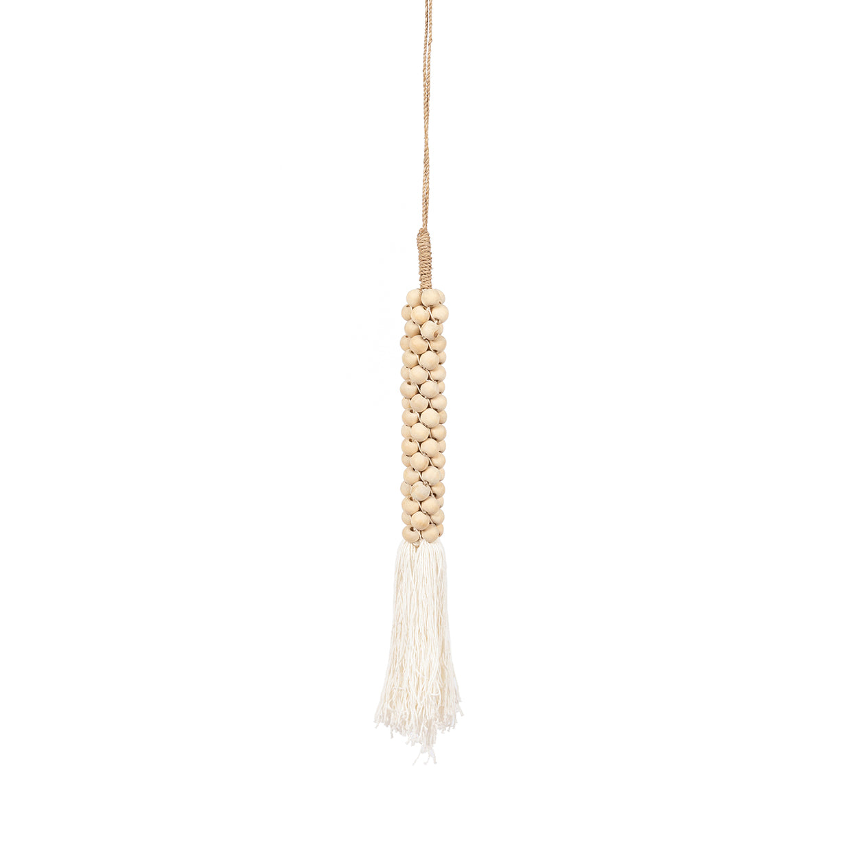 Cuentas de madera con borla de algodón - blanco natural