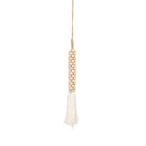 Cuentas de madera con borla de algodón - blanco natural