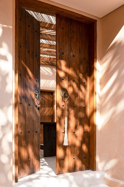 Cuentas de madera con borla de algodón - blanco natural