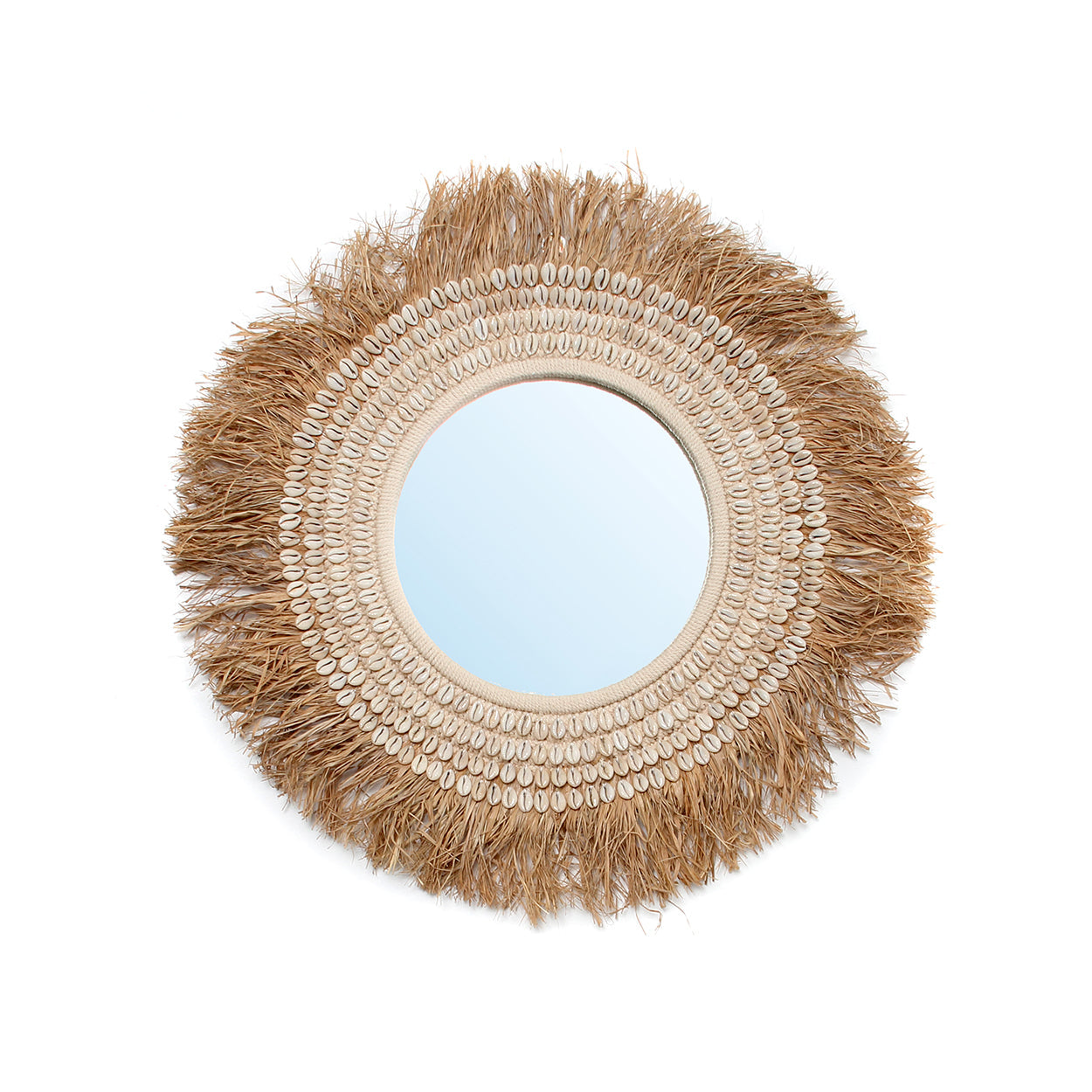 El espejo de raffia cowrie - blanco natural