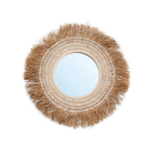 El espejo de raffia cowrie - blanco natural