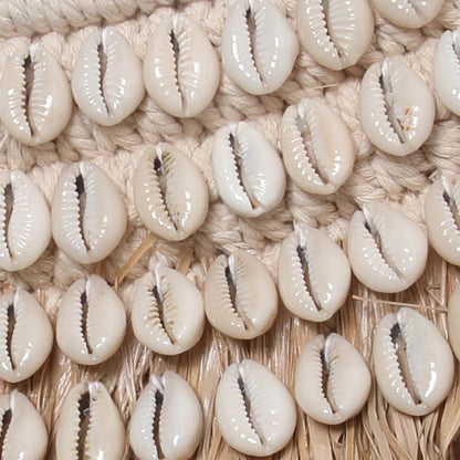 El espejo de raffia cowrie - blanco natural