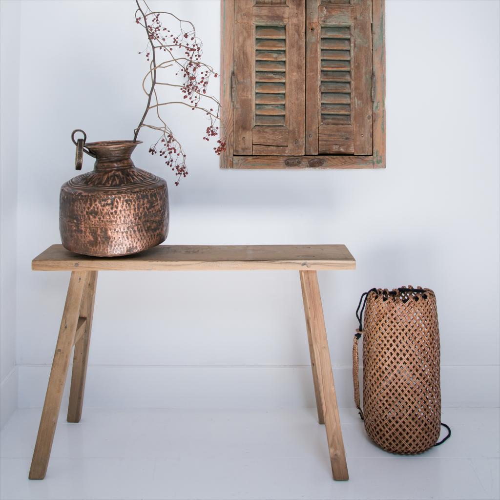 Mesa auxiliar/banco de carpintero Java - madera reciclada - 80x17x50 cm