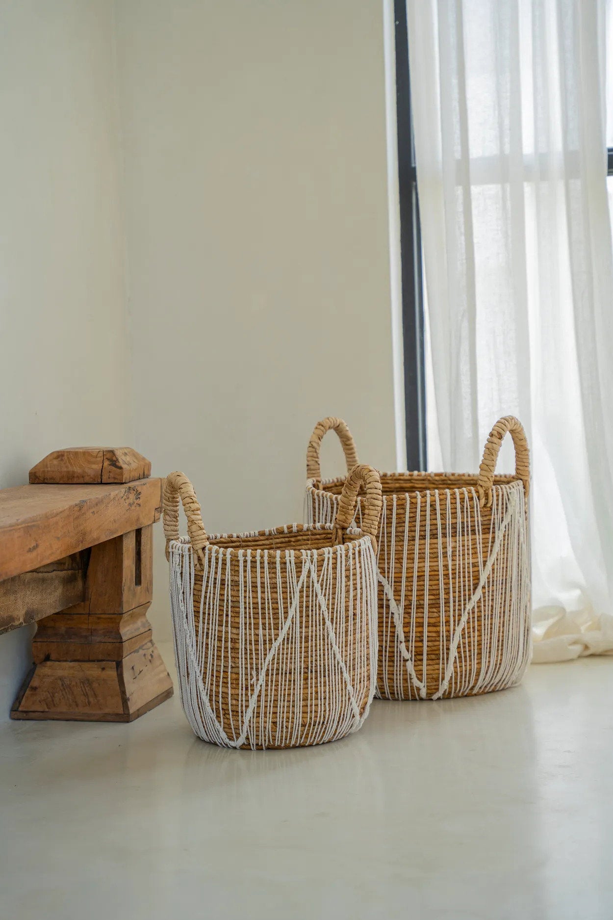 Cesta de Macramé de Punto Recto - P