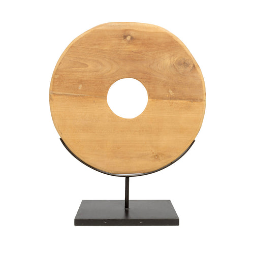 Disco de madera de teca sobre base - L