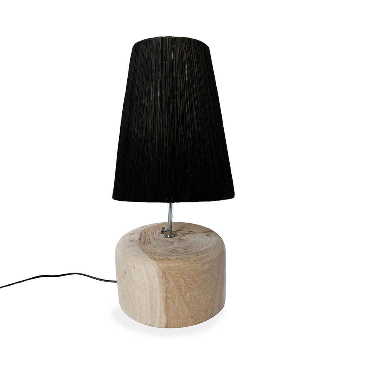La lámpara de mesa de teca y rafia - negro natural