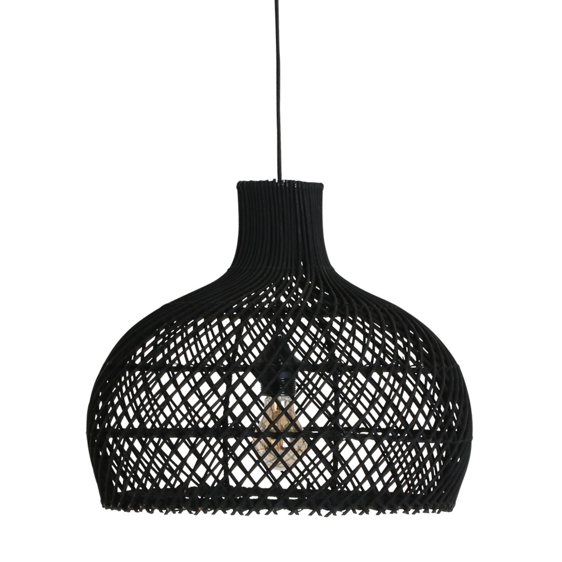 Lámpara colgante de ratán Maze negra - Ø 42x36 cm