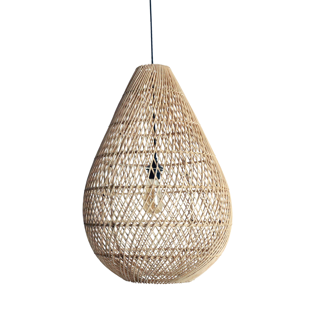 Lámpara de techo Maze gota de ratán natural -Ø 45x65 cm