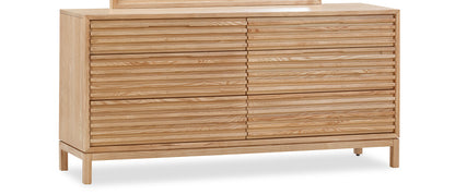 Cómoda Tanner de madera de fresno con seis cajones en color lino
