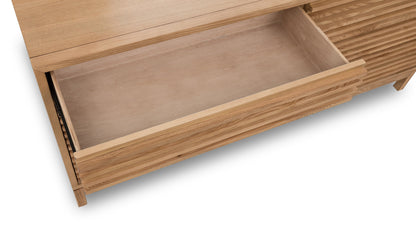 Cómoda Tanner de madera de fresno con seis cajones en color lino