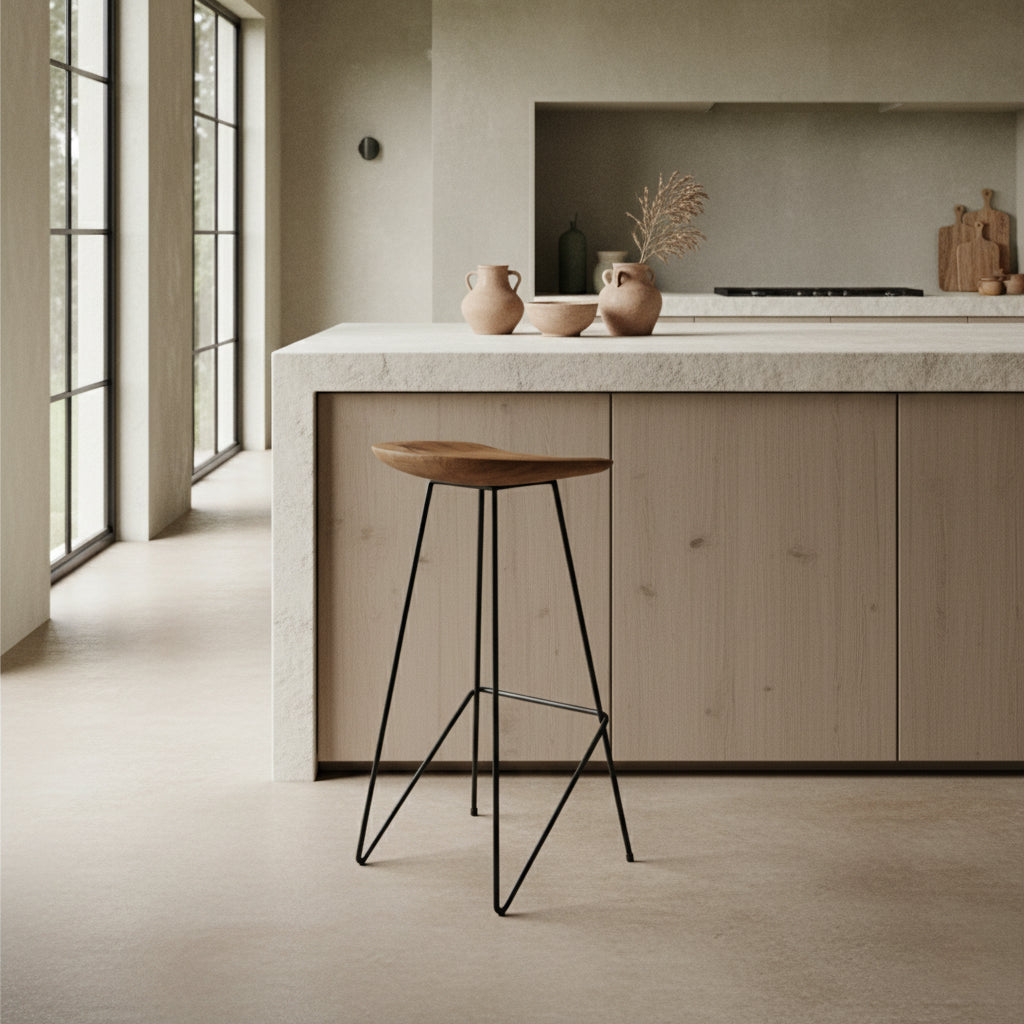 Taburete de bar Loft de teca natural - 41x42x77 cm