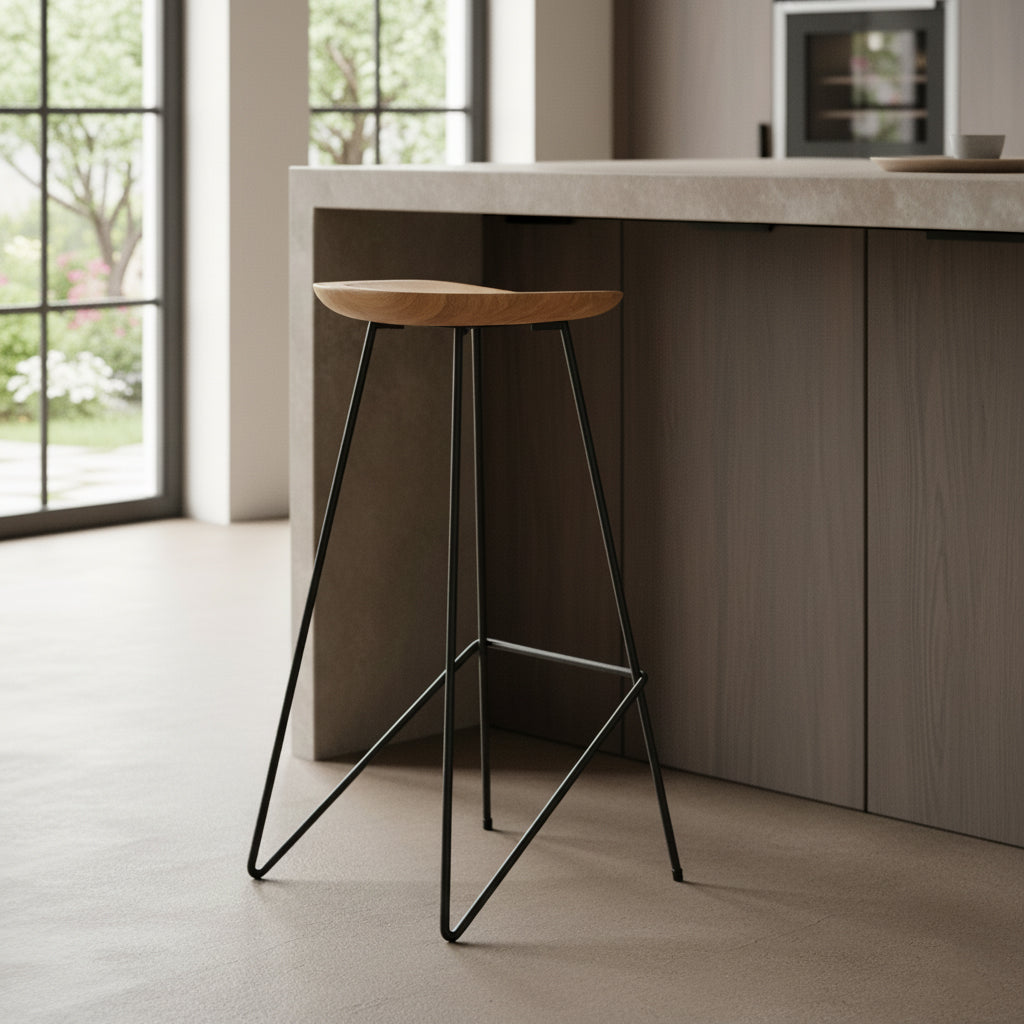 Taburete de bar Loft de teca natural - 41x42x77 cm