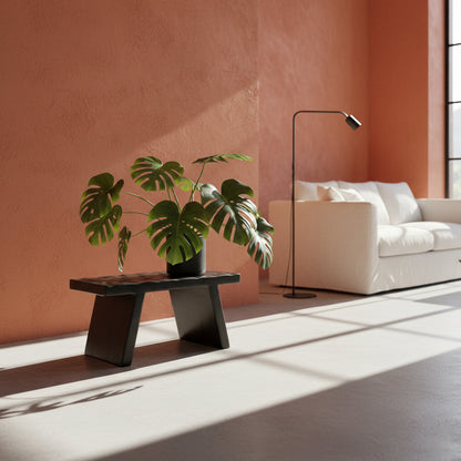 Mesa auxiliar/taburete de madera de mango negra - 40x25x20 cm