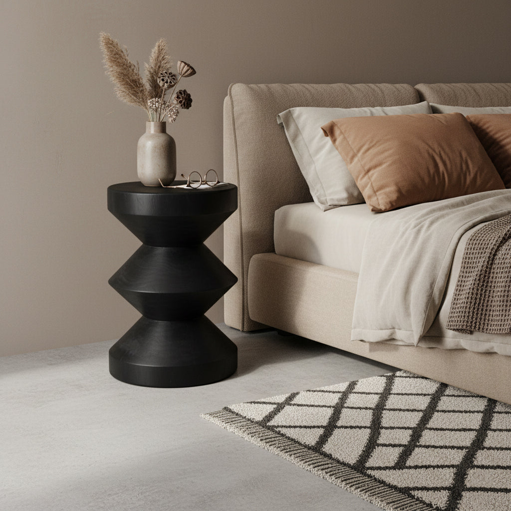 Mesa auxiliar de teca Forma Rizo negra