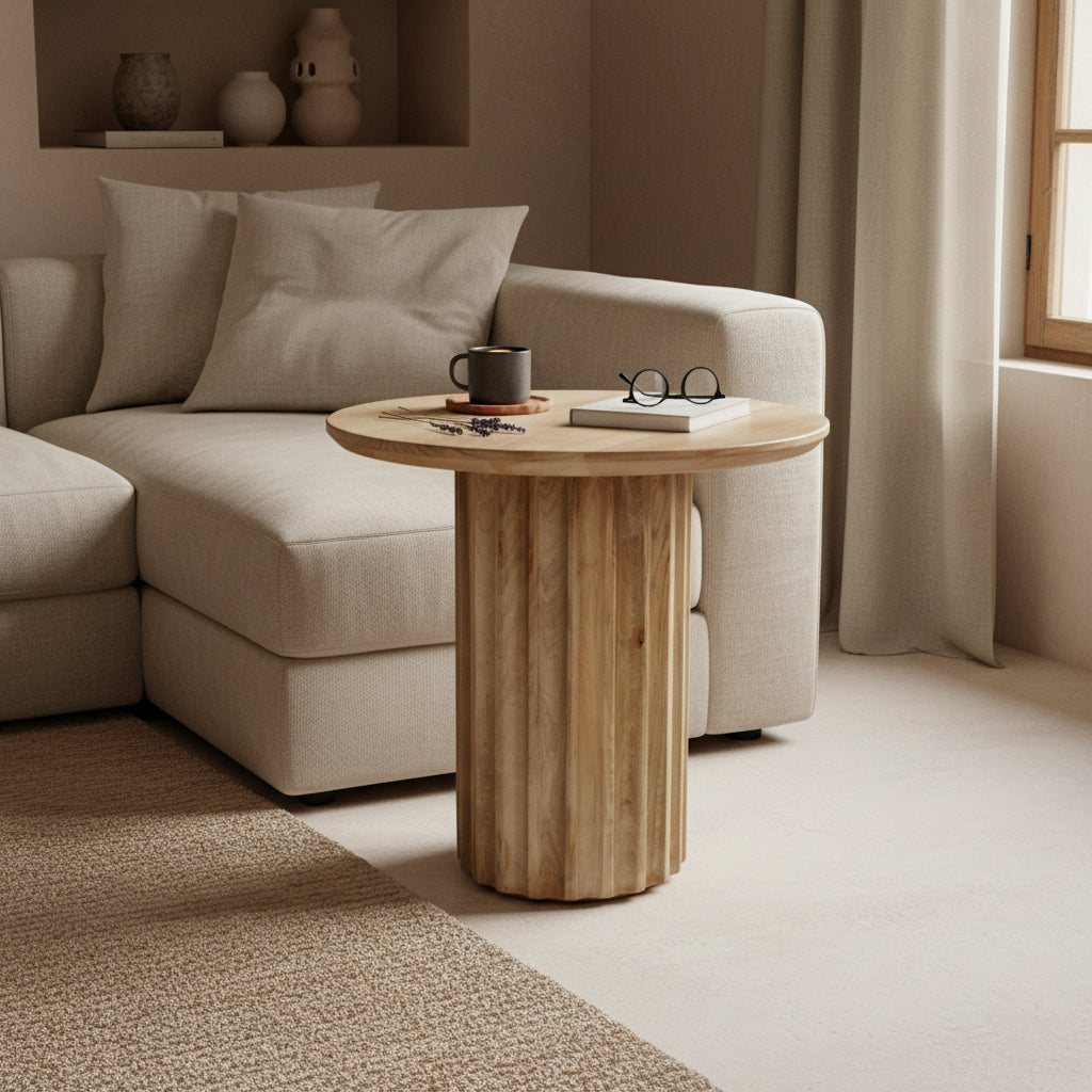 Mesa auxiliar Bullnose invertida natural Ø 50 cm