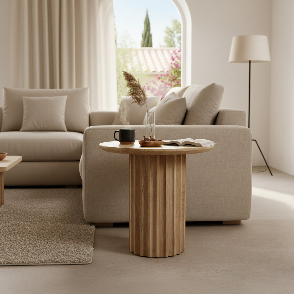Mesa auxiliar Bullnose invertida natural Ø 50 cm