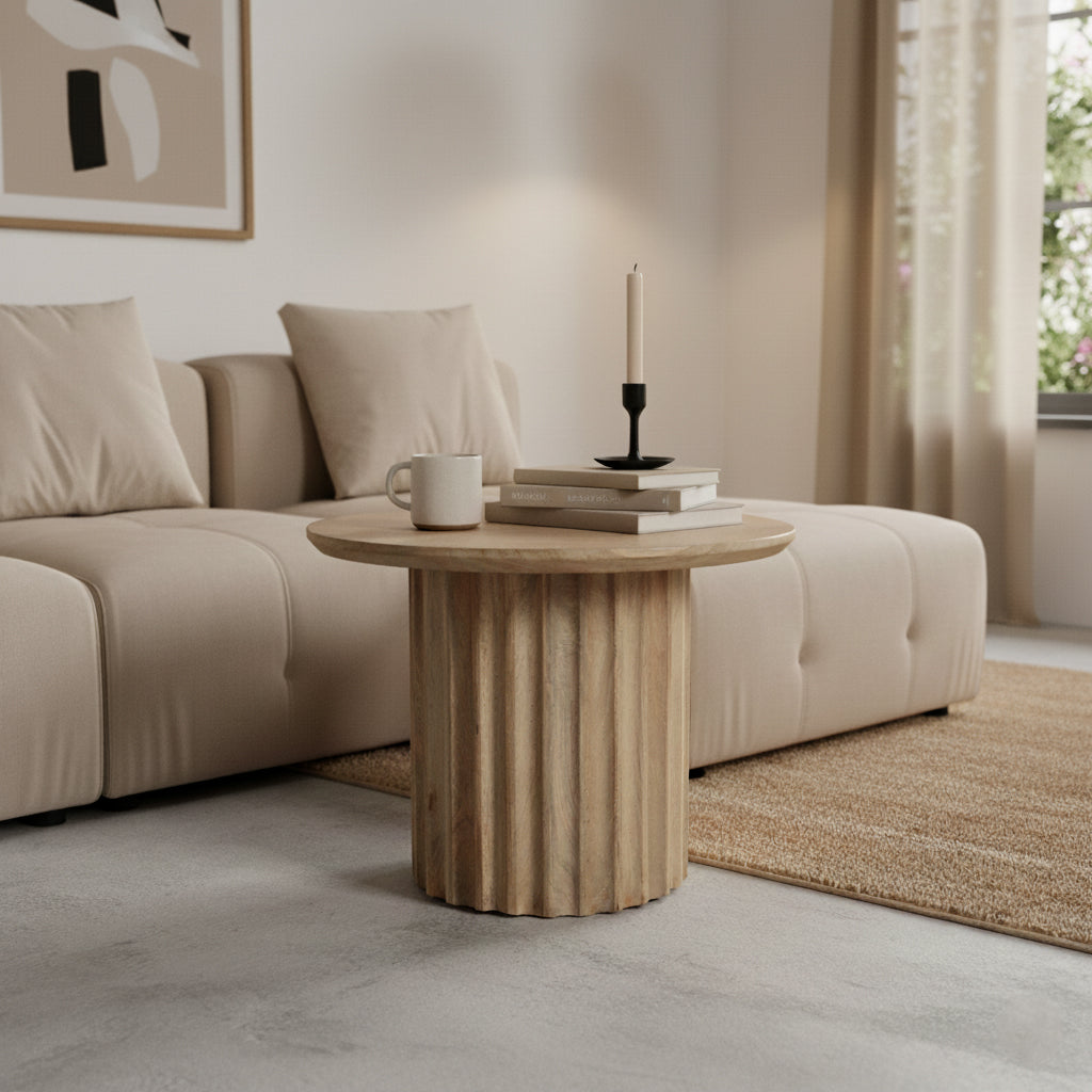 Mesa auxiliar con borde redondeado (invertido) natural Ø 55 cm