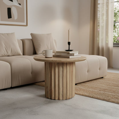 Mesa auxiliar con borde redondeado (invertido) natural Ø 55 cm