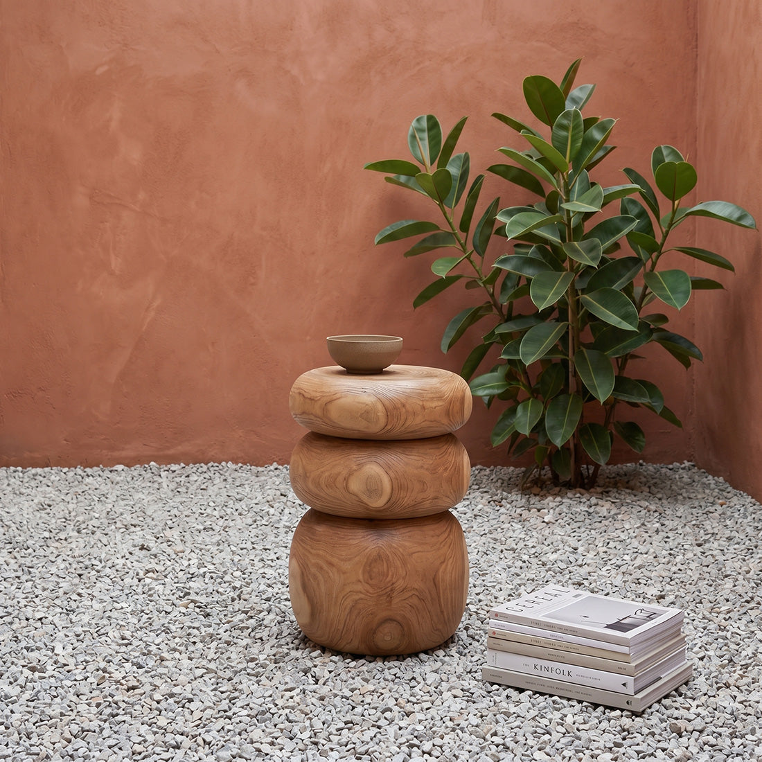 Mesa auxiliar/taburete de teca Tao